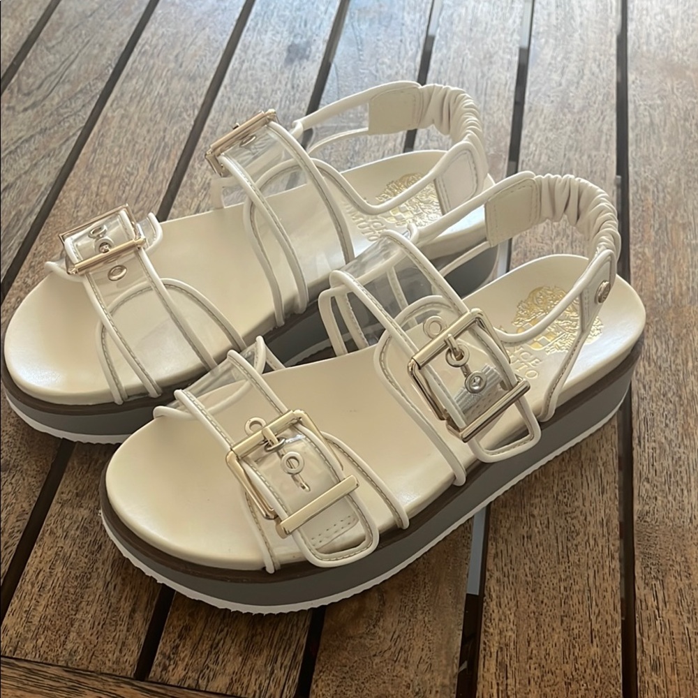 Vince Camuto White Platform Buckle Strap Sandals